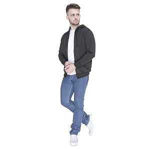 Plain Zip Neck Hooded Winter Cotton Sweatshirt