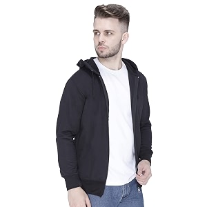 Plain Zip Neck Hooded Winter Cotton Sweatshirt
