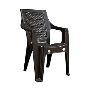 plastic mid back with arm chair comfortable chair for living room study office home balcony garden with back and armrests support - brown pack of 2