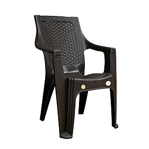 plastic mid back with arm chair comfortable chair for living room study office home balcony garden with back and armrests support - brown pack of 4