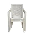 Plastic Mid Back with Arm Chair Comfortable Chair for Living Room, Study, Office, Home, Balcony, Garden with Back and Armrests Support - Marble Beige (Pack of 4)