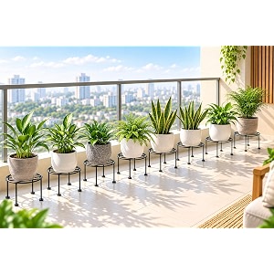 plant stand for indoor amp outdoor plants  heavy-duty metal plant pot stand with 4-leg stable design rust resistant plant holder rack for home balcony garden amp living room set of 8