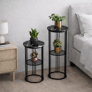 Plant Stand Indoor Outdoor Metal 2-Tier Modern