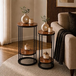 Plant Stand Indoor Outdoor Metal 2-Tier Modern