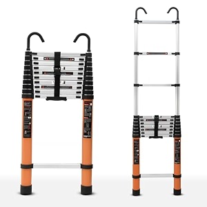 plantex 2m 65 ft portable and compact aluminium telescopic ladder with removable hooksfoldable multipurpose ladder for home amp outdoor use2 years of warranty by plantexen131 certified - black