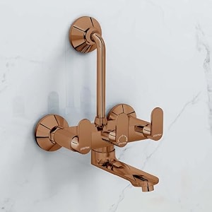 plantex pure brass wall mixer for bathroom 2 in1 with l-bend provison for overhead showermixer tap for bathroom with water saving aerator -7 year warranty by plantex orn-218- rose gold