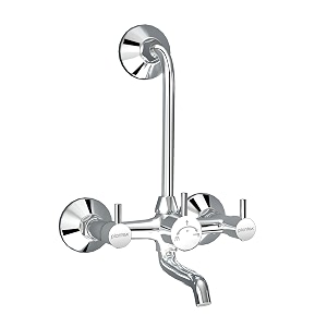 plantex wall mixer for bathroom 2 in 1 with l-bend connecter for overhead shower with brass spindlemixer with nickel chrome mirror finishteflon tape and wall flange-mks-1279