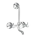 Plantex Wall Mixer for Bathroom 2 in 1 with L-Bend Connecter for Overhead Shower with Brass Spindle/Mixer with Nickel Chrome Mirror Finish/Teflon Tape and Wall Flange-(Mks-1279)