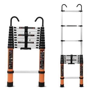 plantex 29m 95 ft aluminium telescopic ladder10-step portable ladder with removable hooksfoldable multipurpose collapsible ladder for home amp outdoor use2 year of warranty by plantex orange