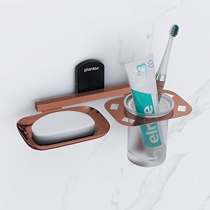 plantex 304 grade stainless steel 2in1 soap dish with tumbler holdersoap standtooth brush holderbathroom accessories - parv-rose gold amp black