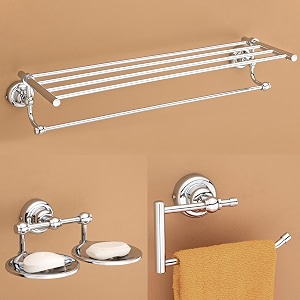 plantex 304 grade stainless steel bathroom accessories set of 3 - towel organizernapking hangerdual soap holder for bathroom - skyllo chrome