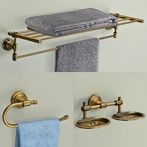 plantex 304 grade stainless steel bathroom accessories set of 3 - towel standnapking hangerdual soap holder for bathroom - niko brass antique