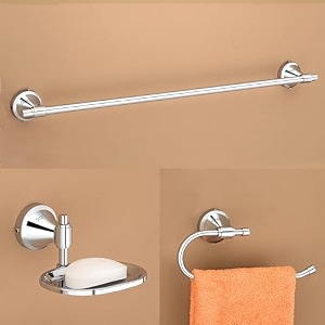 plantex 304 grade stainless steel bathroom accessories set of 3 - towel hangernapking holdersoap holder for bathroom - niko chrome