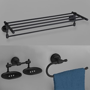 plantex 304 grade stainless steel bathroom accessories set of 3 - towel standnapking hangerdual soap holder for bathroom - niko black