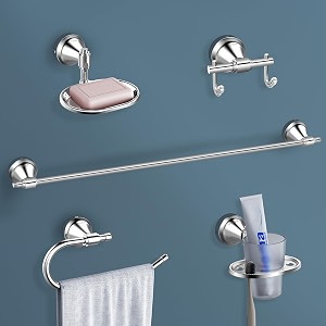 plantex 304 grade stainless steel bathroom accessories set of 5 - towel rodhand napkin hanger for wash basinsoap casetoothbrush holderrobe hook - niko chrome