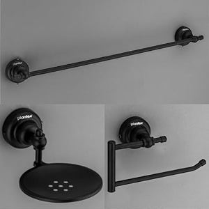 plantex 304 grade stainless steel bathroom accessories set of 3 - towel hangernapking holdersoap holder for bathroom - skyllo black
