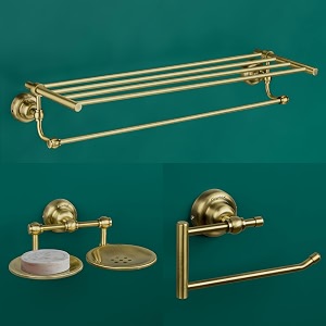 plantex 304 grade stainless steel bathroom accessories set of 3 - towel standnapking hangerdual soap holder for bathroom - skyllo brass antique