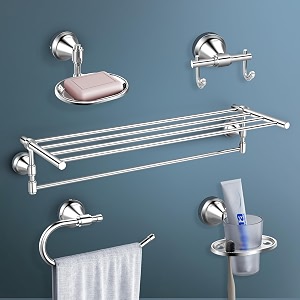 plantex 304 grade stainless steel bathroom accessories set of 5 - towel standnapking ringsoap holdertoothbrush standrobe hanger - niko chrome