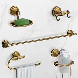 plantex 304 grade stainless steel bathroom accessories set of 5 - towel rodhand napkin hanger for wash basinsoap casetoothbrush holderrobe hook - niko brass antique