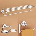 Plantex 304 Grade Stainless Steel Bathroom Accessories Set of 3 - Towel Organizer/Napking Hanger/Dual Soap Holder for Bathroom - Skyllo (Chrome)