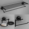 Plantex 304 Grade Stainless Steel Towel Hanger/Napkin Holder/Dual Soap Dish/Bathroom Accessories Set of 3 (Black) Skyllo
