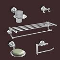 Plantex 304 Grade Stainless Steel Bathroom Accessories Set of 5 - Towel Stand/Napkin Ring/Soap Dish/Toothbrush Holder/Robe Hanger - Skyllo (Chrome)