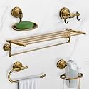 Plantex 304 Grade Stainless Steel Bathroom Accessories Set of 5 - Towel Stand/Napkin Ring/Soap Dish/Toothbrush Stand/Robe Hooks - Niko (Brass Antique)