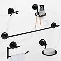 Plantex 304 Grade Stainless Steel Bathroom Accessories Set of 5 - Towel Rod/Hand Napkin Hanger for Wash Basin/Soap Case/Toothbrush Holder/Robe Hook - Skyllo (Black)