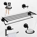 Plantex 304 Grade Stainless Steel Bathroom Accessories Set of 5 - Towel Stand/Napking Holder/Soap Holder/Toothbrush Holder/Robe Hanger - Skyllo (Black)