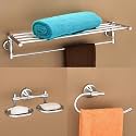 Plantex 304 Grade Stainless Steel Bathroom Accessories Set of 3 - Towel Stand/Napking Hanger/Dual Soap Holder for Bathroom - Niko (Chrome)