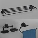 Plantex 304 Grade Stainless Steel Bathroom Accessories Set of 3 - Towel Stand/Napking Hanger/Dual Soap Holder for Bathroom - Niko (Black)