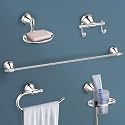 Plantex 304 Grade Stainless Steel Bathroom Accessories Set of 5 - Towel Rod/Hand Napkin Hanger for Wash Basin/Soap Case/Toothbrush Holder/Robe Hook - Niko (Chrome)