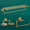 Plantex 304 Grade Stainless Steel Bathroom Accessories Set of 3 - Towel Stand/Napking Hanger/Dual Soap Holder for Bathroom - Skyllo (Brass Antique)