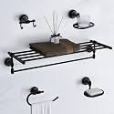 Plantex 304 Grade Stainless Steel Bathroom Accessories Set of 5 - Towel Stand/Napking Ring/Soap Stand/Toothbrush Holder/Robe Hanger - Niko (Black)