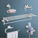 Plantex 304 Grade Stainless Steel Bathroom Accessories Set of 5 - Towel Stand/Napking Ring/Soap Holder/Toothbrush Stand/Robe Hanger - Niko (Chrome)