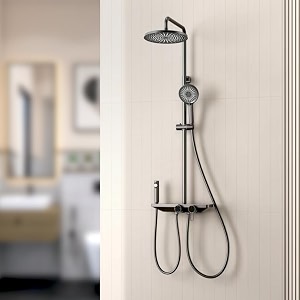 plantex 304 grade stainless steel shower panel for bathroommodern shower system with head showerhand shower amp massage spray jet for bathroom gun metal grey