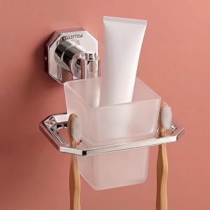 plantex 304 grade stainless steel toothbrush holder wall mountabs material tumbler holder for wash basin and bathroom- nipron chrome