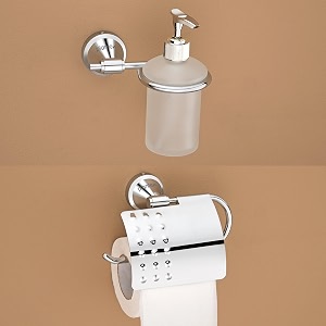 plantex 304 grade stainless steel washroom set of 2 - toilet paper holderstandliquid soap dispenser - niko chrome