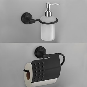 plantex 304 grade stainless steel washroom set of 2 - toilet paper holderstandliquid soap dispenser - niko black