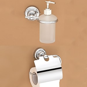 plantex 304 grade stainless steel washroom set of 2 - toilet paper holderstandliquid soap dispenser - skyllo chrome