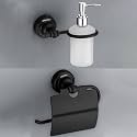 Plantex 304 Grade Stainless Steel Washroom Set of 2 - Toilet Paper Holder/Stand/Liquid Soap Dispenser - Skyllo (Black)