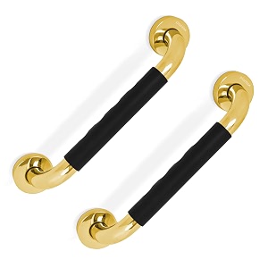 plantex 304 stainless steel grab bar for toilet with grip13 inch anti-slip handle for bathroom support - pack of 2 gold amp black