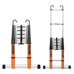 plantex 62m 205 ft aluminium telescopic ladder16-step portable ladder with removable hooksfoldable multipurpose collapsible ladder for home amp outdoor use2 year of warranty by plantex-orange