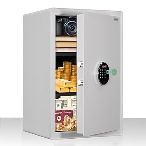 plantex 82 ltr digital safe locker for homesafety locker box with biometricled light touchscreen display amp dual code access master useremergency key2 years warranty by plantex - white