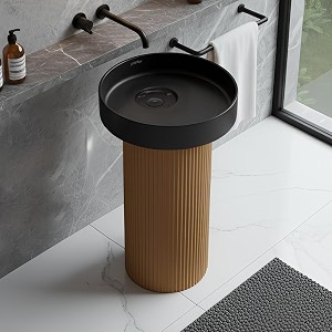 plantex acrylic resin amp quartz pedestal basin for bathroomone piece pedestal free standing round wash basin for living roomhotel black amp gold
