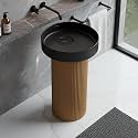 Plantex Acrylic Resin &amp; Quartz Pedestal Basin for Bathroom/One Piece Pedestal Free Standing Round Wash Basin for living Room/Hotel (Black &amp; Gold)