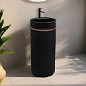 Plantex Acrylic Resin &amp; Quartz Matt Pedestal Basin For Bathroom/One Piece Pedestal Free Standing Round Wash Basin For Living Room/Hotel (Black)