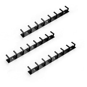 plantex aluminum hook rail with l-shape hooks for walls of bathroomkitchenhook rail bar for clothestowelkeys-pack of 3 8 hooks black