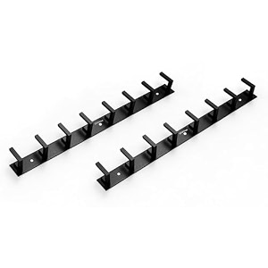 plantex aluminum hook rail with l-shape hooks for walls of bathroomkitchenhook rail bar for clothestowelkeys-pack of 2 8 hooks black