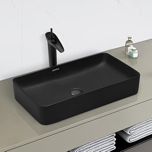plantex basin for bathroomceramic table top wash basinover counter washbasin for restaurant hotel rectangle - matt black 24 x 14 x 45 inch